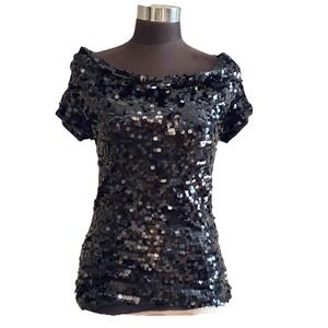 Inc International Concepts Women's Size Small Black Sequined Off Shoulder Blouse
